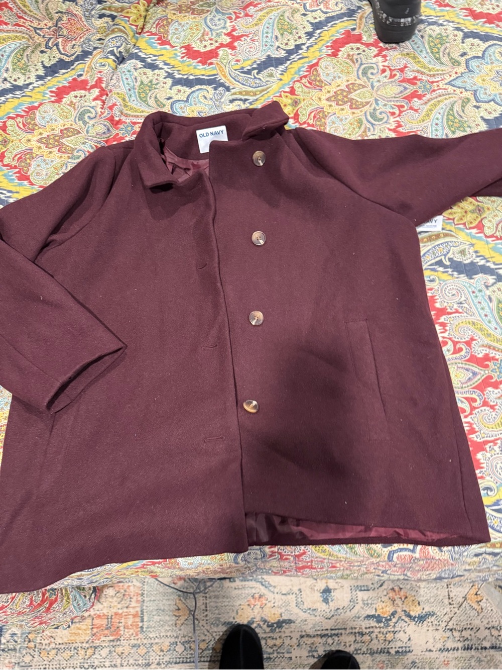 Old Navy Women's Burgundy Button-Front Pea Coat